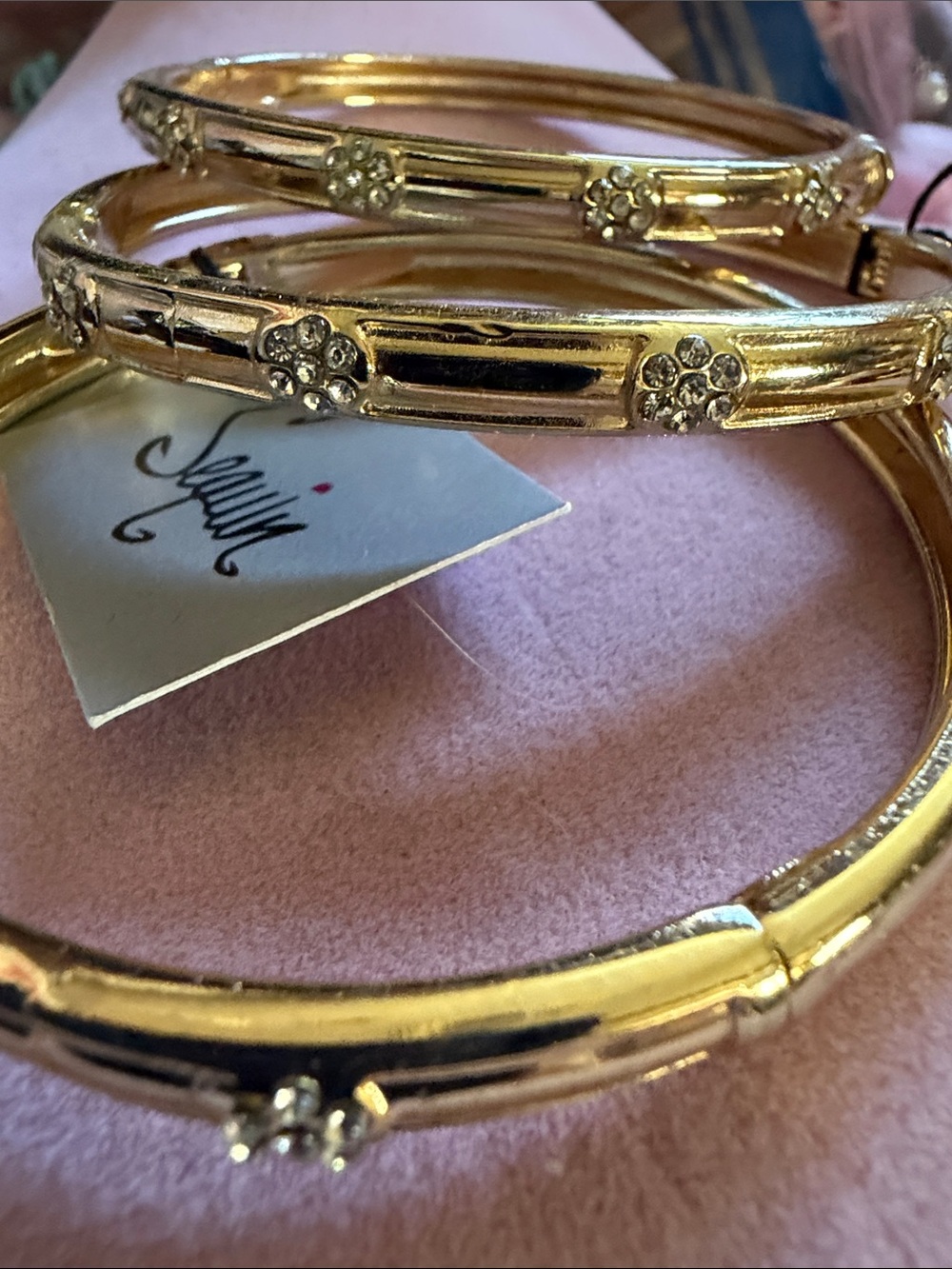 Sequin, Gold Tone Crystal Bracelets, 2.5 Dia, .25” Tall, (J0285)